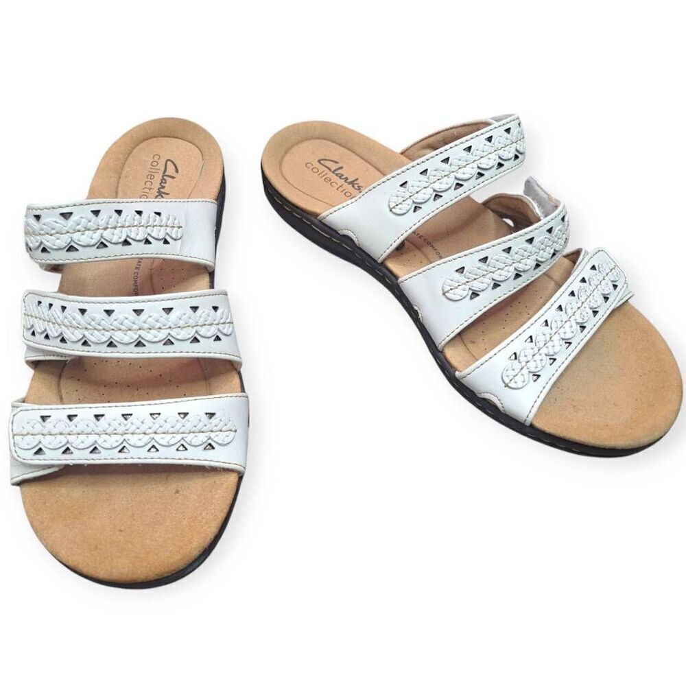 Clarks Women's Collection Laurieann Cove Sandals White Leather size 7M
